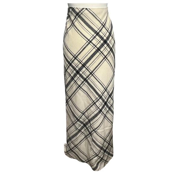 Express Y2K Maxi Skirt Women 7/8 Cream Plaid Wool Blend Classic Retro High Waist - Picture 1 of 14